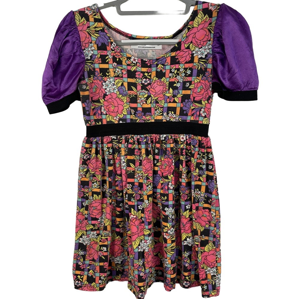Y2K New York Couture Neon Floral Maximalist Babydoll Mini Dress
